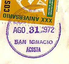 Postmark for San Ignacio, Costa Rica