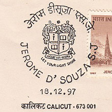 Cancel of Indian stamp of Father Jerome D'Souza, SJ