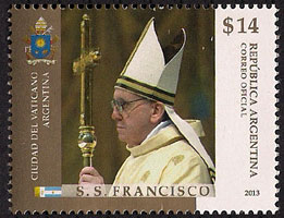 Pope Francis on Argentina stamp