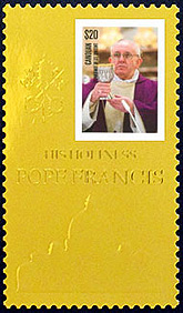 Pope Francis on a Canouan stamp