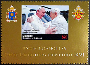 Pope Francis on a Mustique stamp